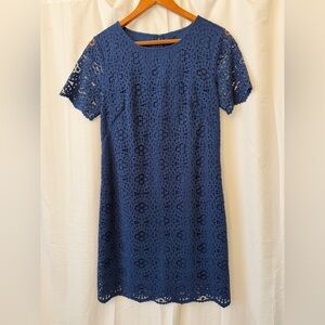 Ann Taylor Navy Blue Lace Short Sleeve Dress